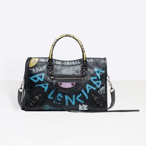 Balenciaga Women Classic City S Graffiti Small Should Bag in Lambskin