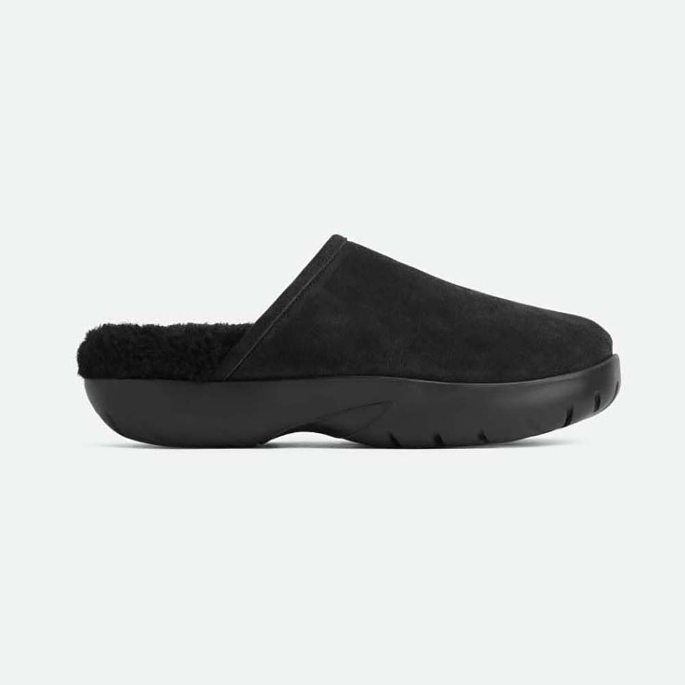 Bottega Veneta Unisex Snap Slipper in Shearling Calfskin-Black