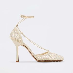 Bottega Veneta Women Stretch Mesh and Leather Sandals in 9cm Heel Height-White
