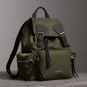 Burberry Medium Rucksack in Technical Nylon and Leather-Dark Green