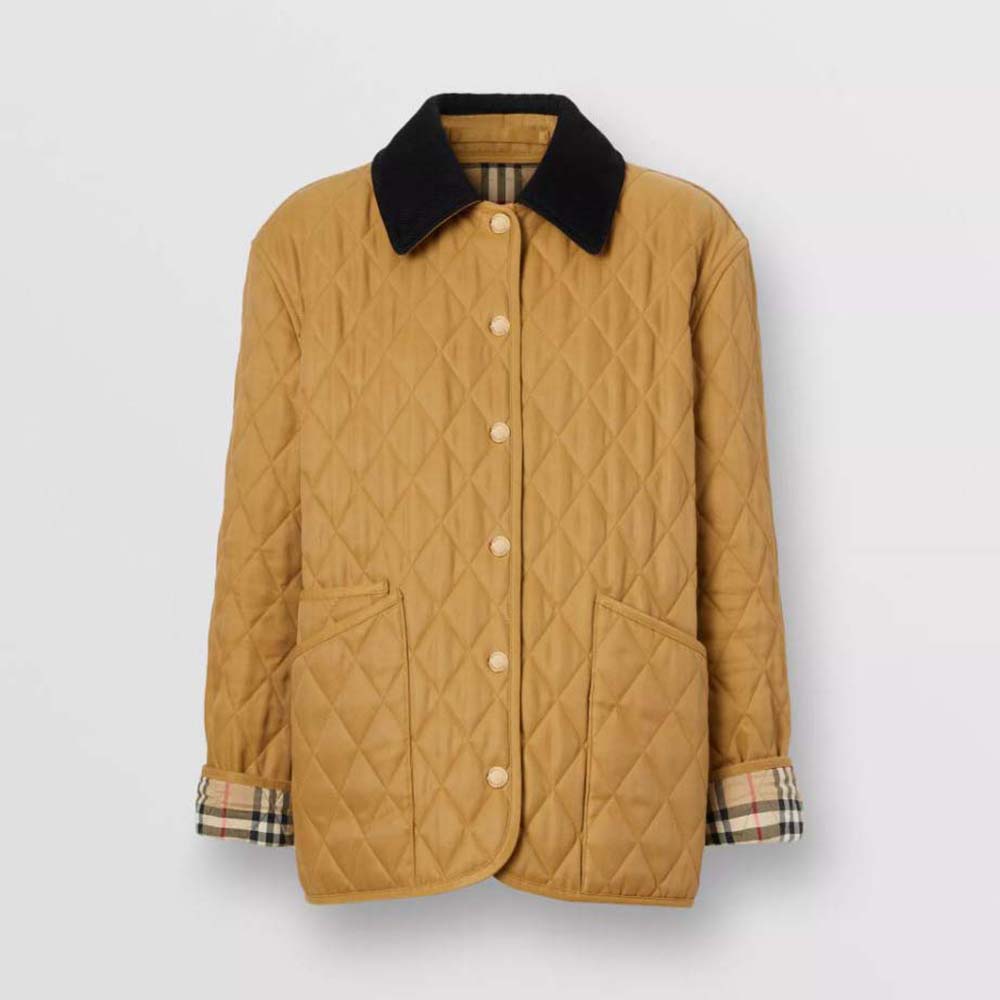 Burberry Women Corduroy Collar Diamond Quilted Jacket