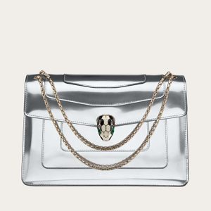 Bvlgari Serpenti Forever Medium Flap Cover Bag Metallic Calfskin-Silver