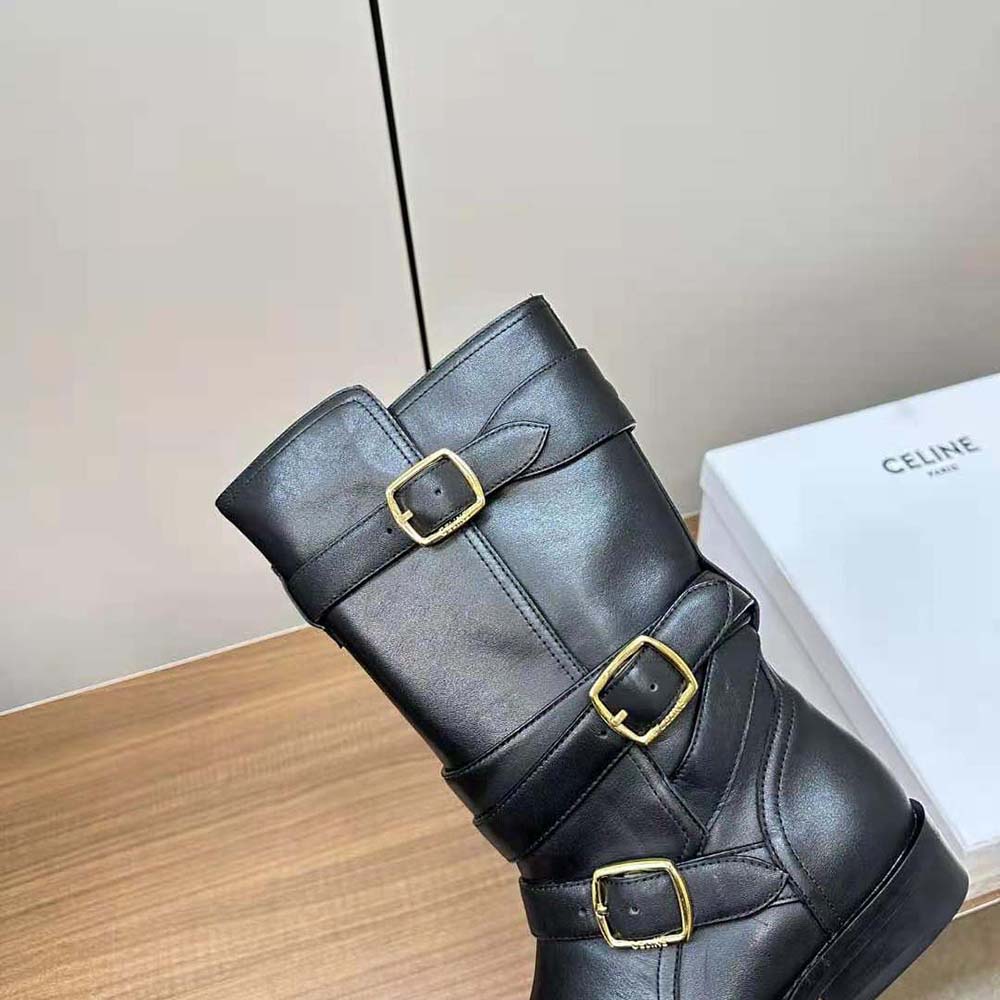 Celine Women Celine Lyra Triple Buckles Boot in Calfskin-Black - Image 10