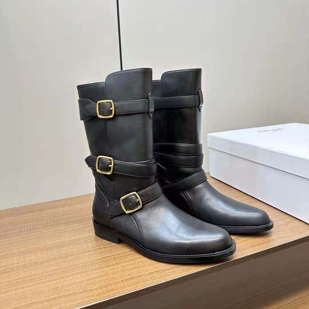 Celine Women Celine Lyra Triple Buckles Boot in Calfskin-Black - Image 4