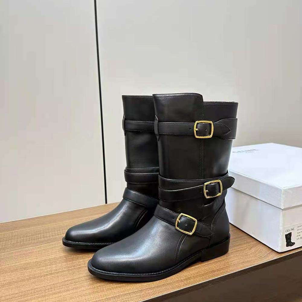 Celine Women Celine Lyra Triple Buckles Boot in Calfskin-Black - Image 5