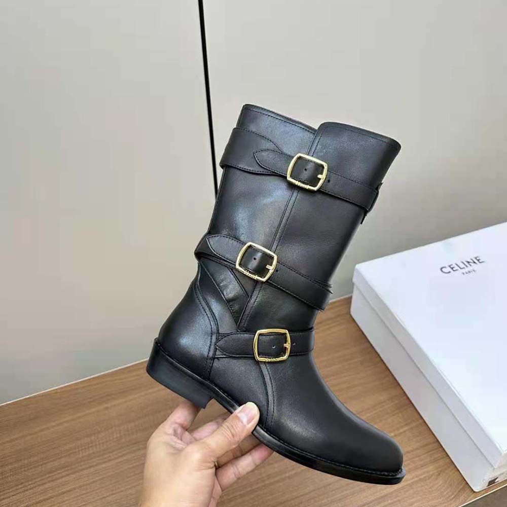 Celine Women Celine Lyra Triple Buckles Boot in Calfskin-Black - Image 7