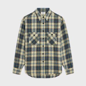 Celine Women Loose Shirt in Checked Cotton-Navy