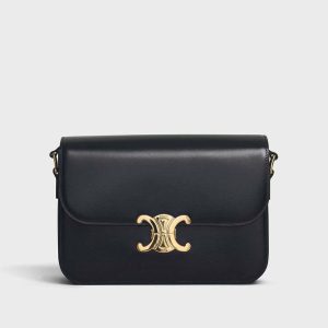 Celine Women Medium Triomphe Bag In Shiny Calfskin-Black