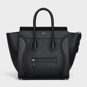 Celine Women Mini Luggage Handbag in Baby Drummed Calfskin-Black