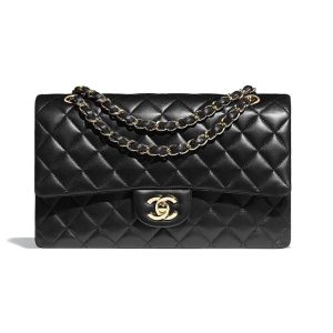 Chanel Women Classic Handbag in Lambskin Leather-Black A01112