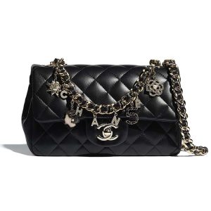 Chanel Women Flap Bag Lambskin Gold-Tone Metal Black AS2326