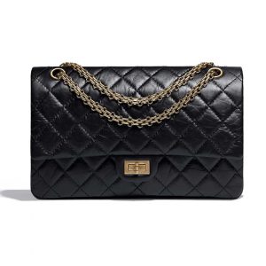 Chanel Women Large 2.55 Handbag in Aged Calfskin Leather-Black A37587