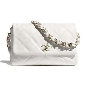 Chanel Women Large Flap Bag Lambskin & Gold-Tone Metal White AS2316