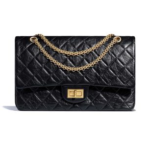 Chanel Women Maxi 2.55 Handbag in Aged Calfskin Leather-Black A37590