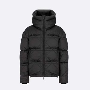 Dior Men Cannage Hooded Down Jacket Black Technical Fabric