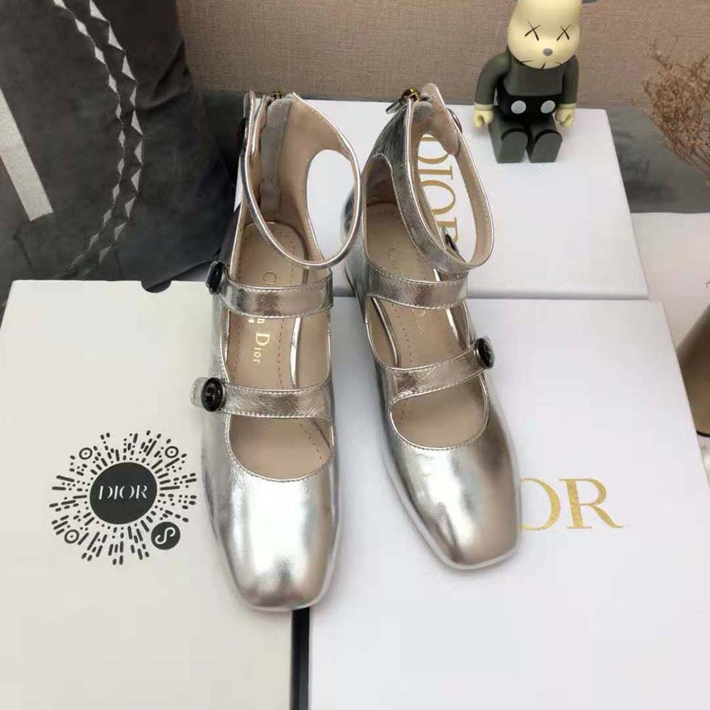 Dior Women D-Doll Pump Silver-Tone Shiny Laminated Calfskin - Image 2