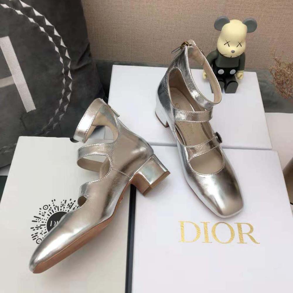 Dior Women D-Doll Pump Silver-Tone Shiny Laminated Calfskin - Image 4