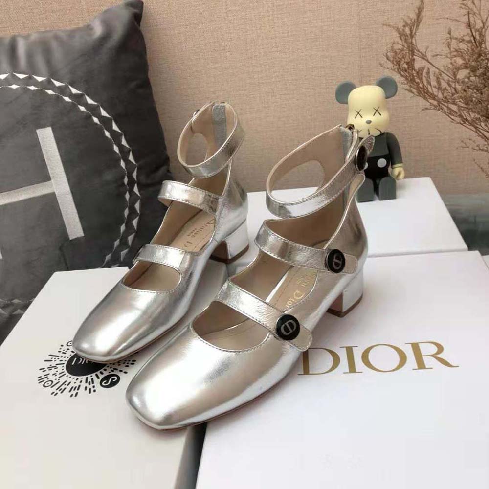 Dior Women D-Doll Pump Silver-Tone Shiny Laminated Calfskin - Image 3