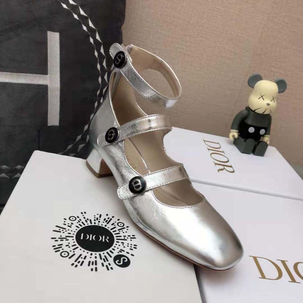 Dior Women D-Doll Pump Silver-Tone Shiny Laminated Calfskin - Image 9