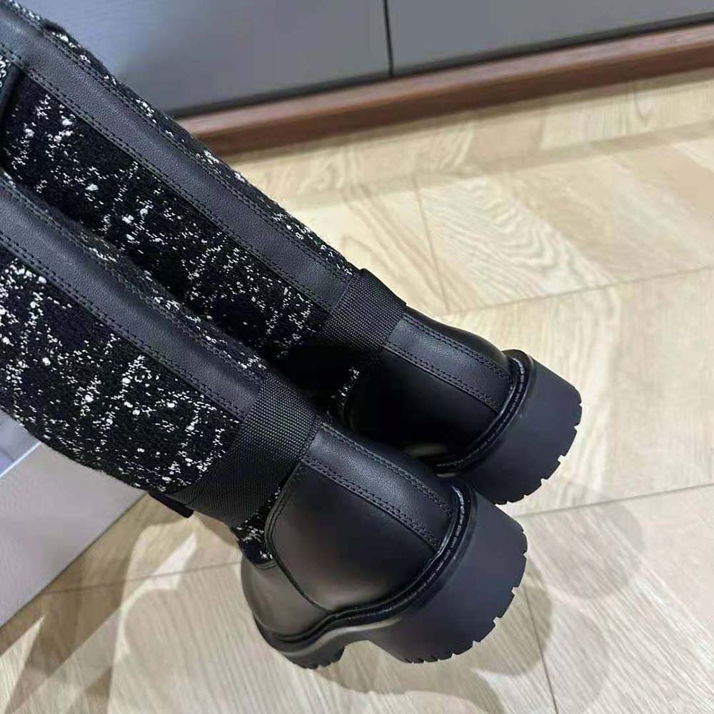 Dior Women D-Major Boot Black Calfskin with Black and White Cannage Tweed - Image 9