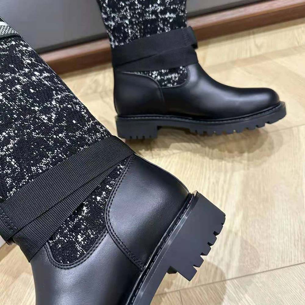 Dior Women D-Major Boot Black Calfskin with Black and White Cannage Tweed - Image 8