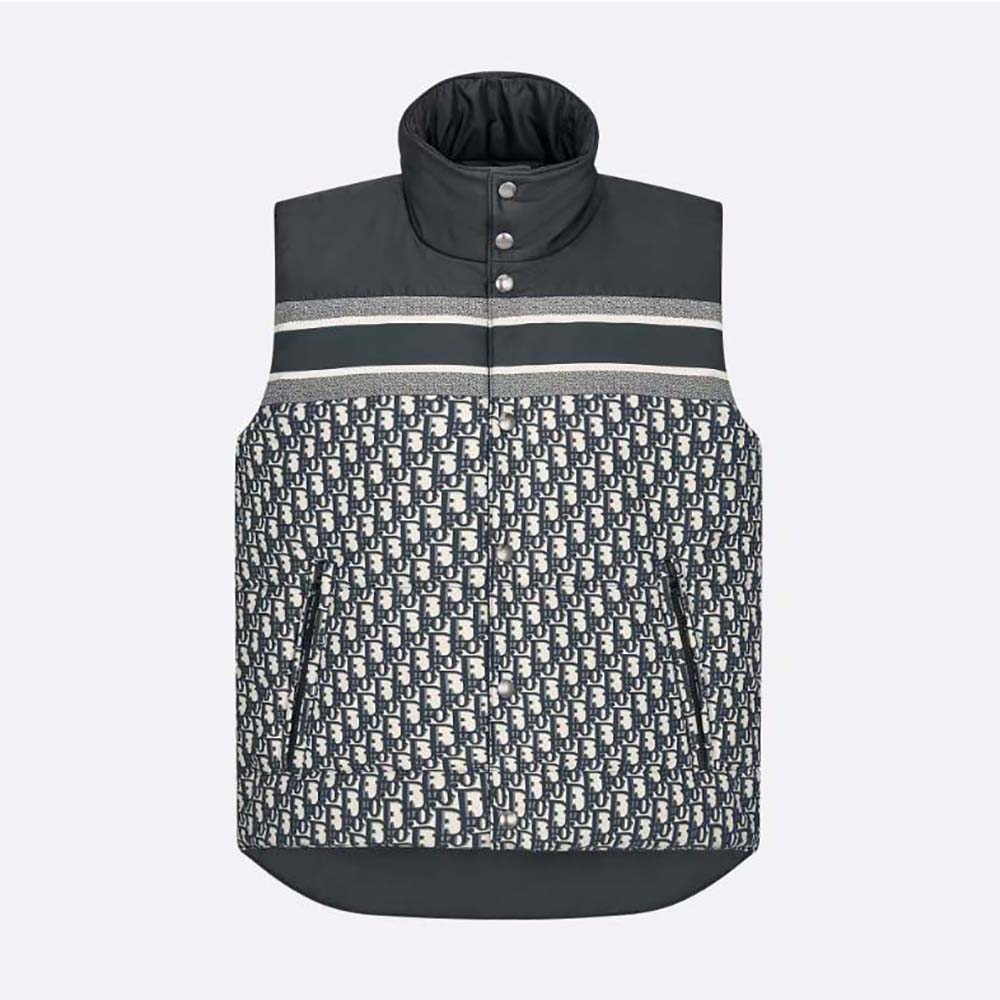 Dior Women Reversible Puffer Vest Blue and Ecru Dior Oblique Quilted Technical Taffeta