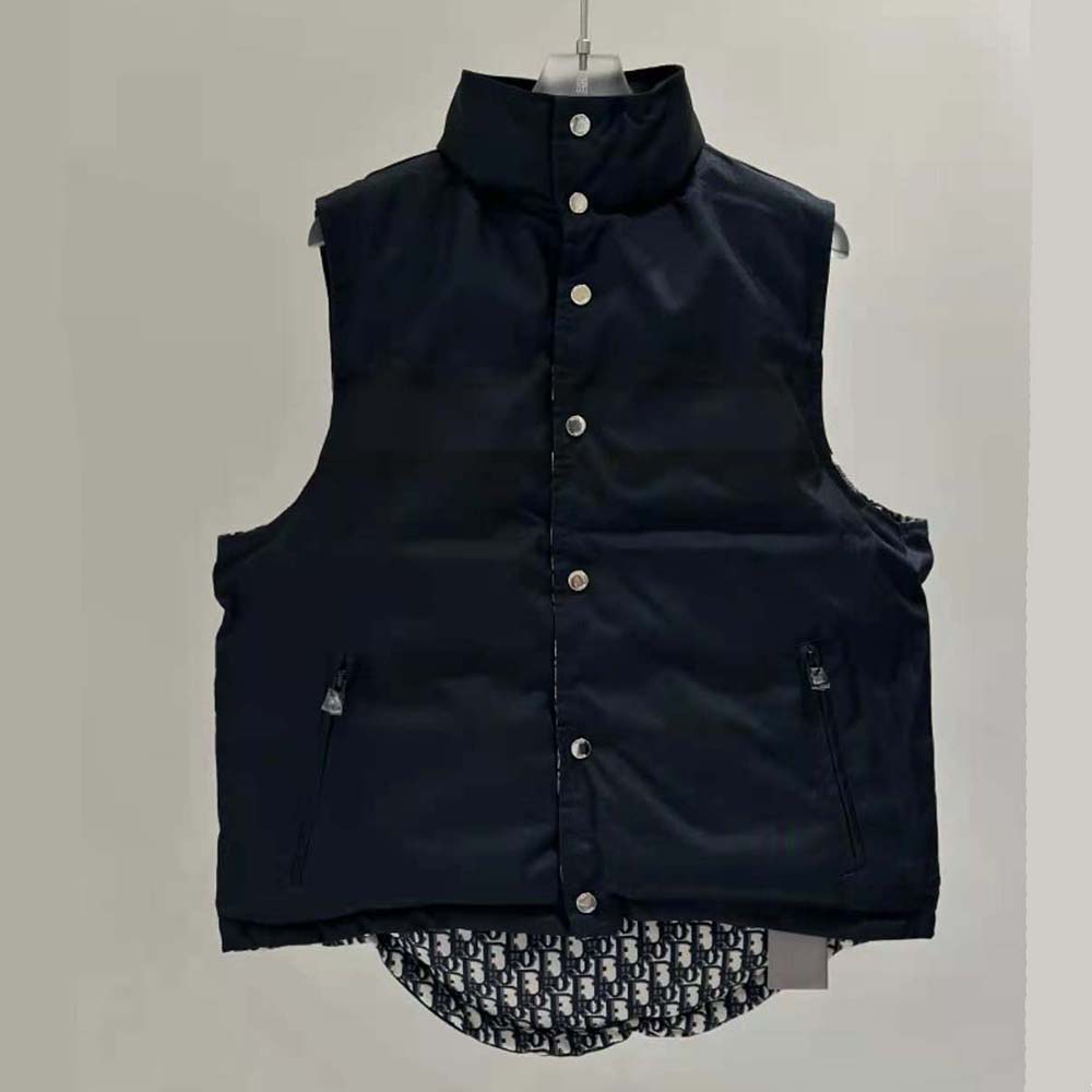 Dior Women Reversible Puffer Vest Blue and Ecru Dior Oblique Quilted Technical Taffeta - Image 6