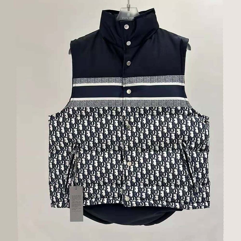 Dior Women Reversible Puffer Vest Blue and Ecru Dior Oblique Quilted Technical Taffeta - Image 2