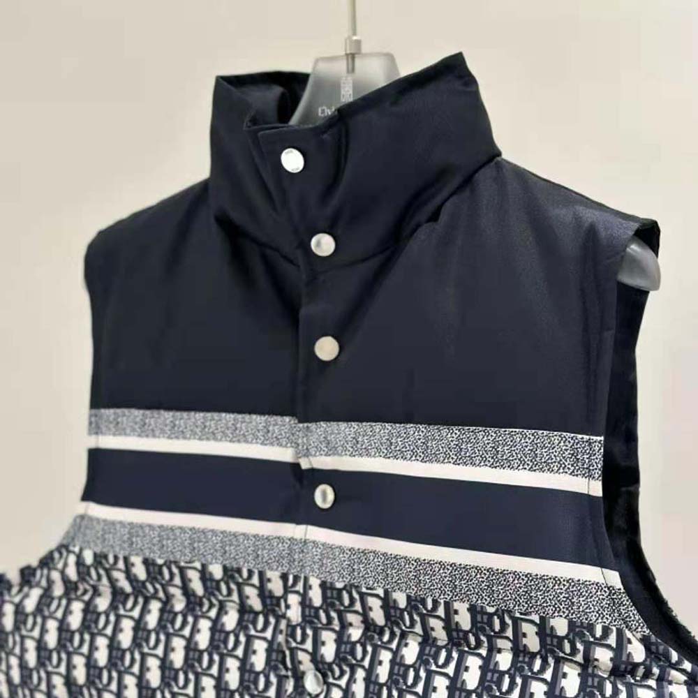Dior Women Reversible Puffer Vest Blue and Ecru Dior Oblique Quilted Technical Taffeta - Image 9