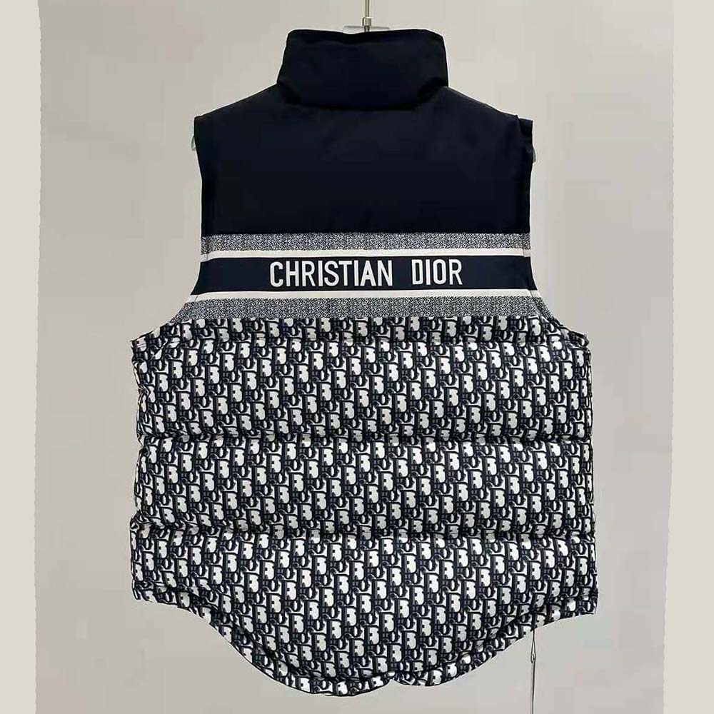 Dior Women Reversible Puffer Vest Blue and Ecru Dior Oblique Quilted Technical Taffeta - Image 4