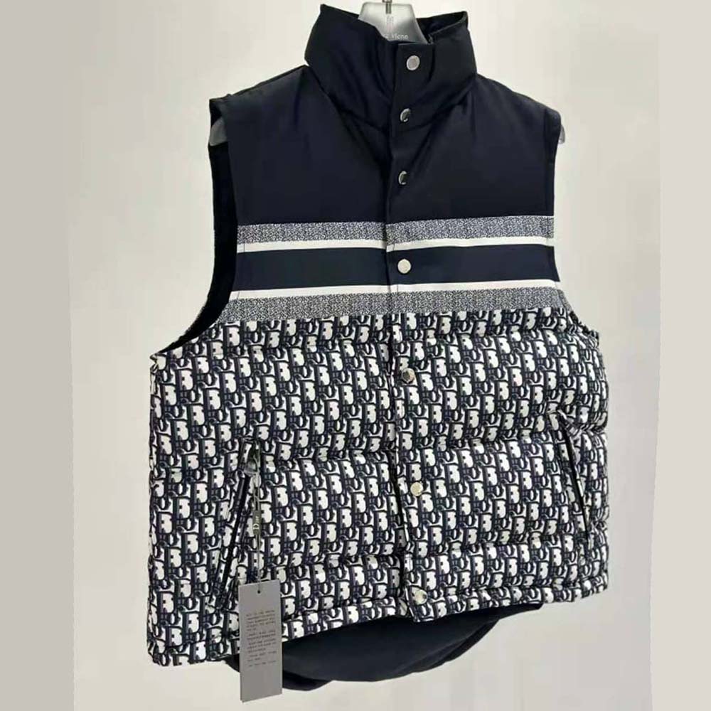 Dior Women Reversible Puffer Vest Blue and Ecru Dior Oblique Quilted Technical Taffeta - Image 5