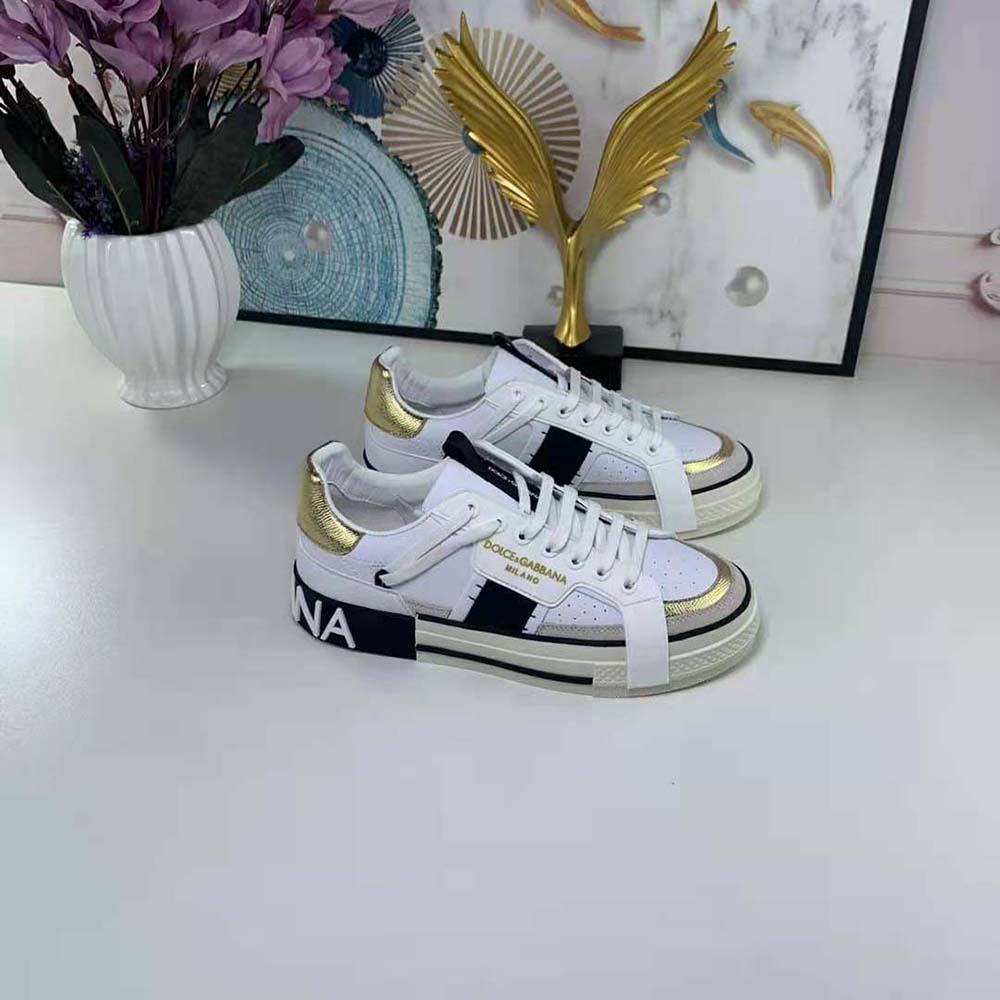 Dolce Gabbana D&G Women Calfskin 2.Zero Custom Sneakers with Contrasting Details-Black - Image 2