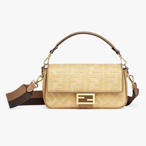 Fendi Women Baguette Natural Straw Bag
