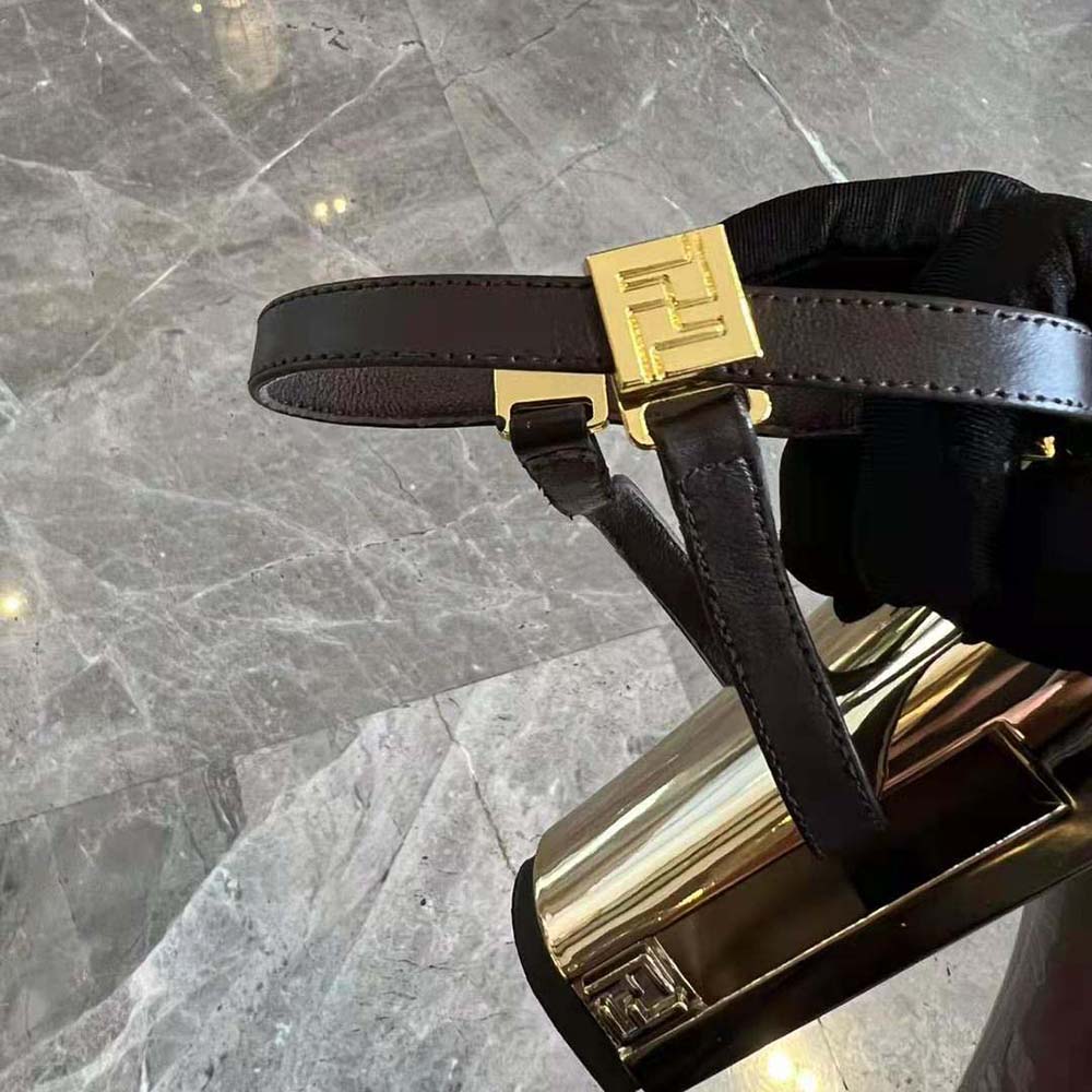 Fendi Women Delfina Brown Fabric High-heeled Sandals - Image 8