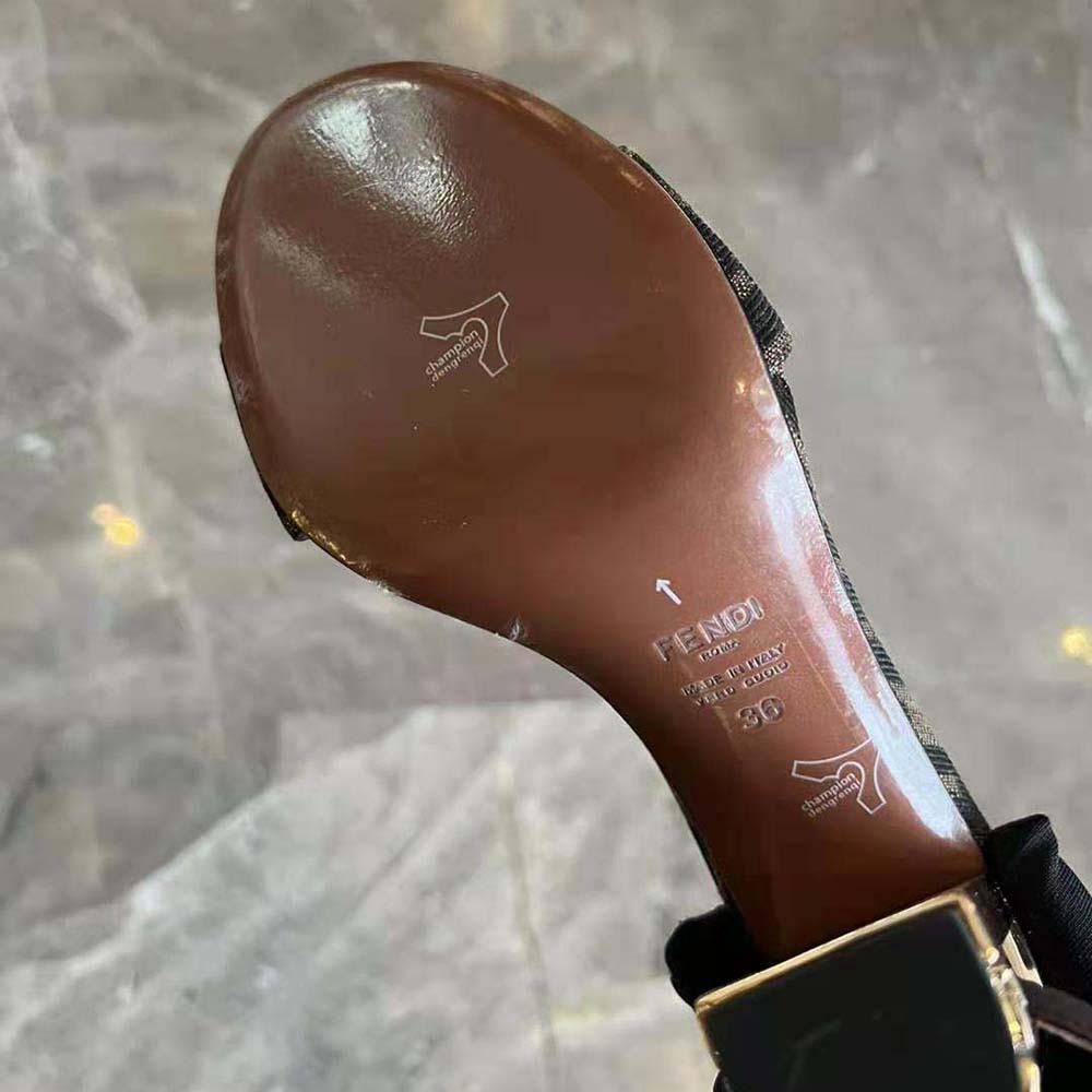 Fendi Women Delfina Brown Fabric High-heeled Sandals - Image 10