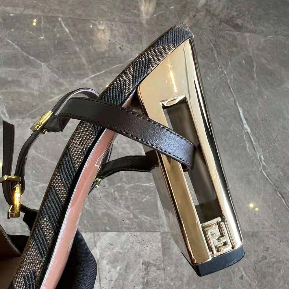 Fendi Women Delfina Brown Fabric High-heeled Sandals - Image 9