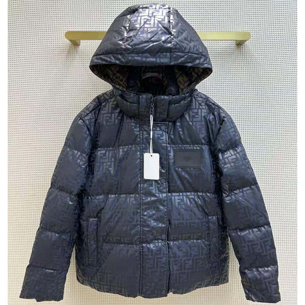 Fendi Women Down Jacket Blue FF Tech Fabric Down Jacket - Image 2