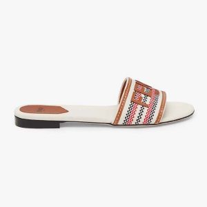 Fendi Women Signature Beige Canvas Slides