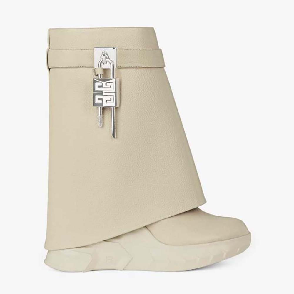 Givenchy Women Shark Lock Biker Ankle Boots in Grained Leather-Beige
