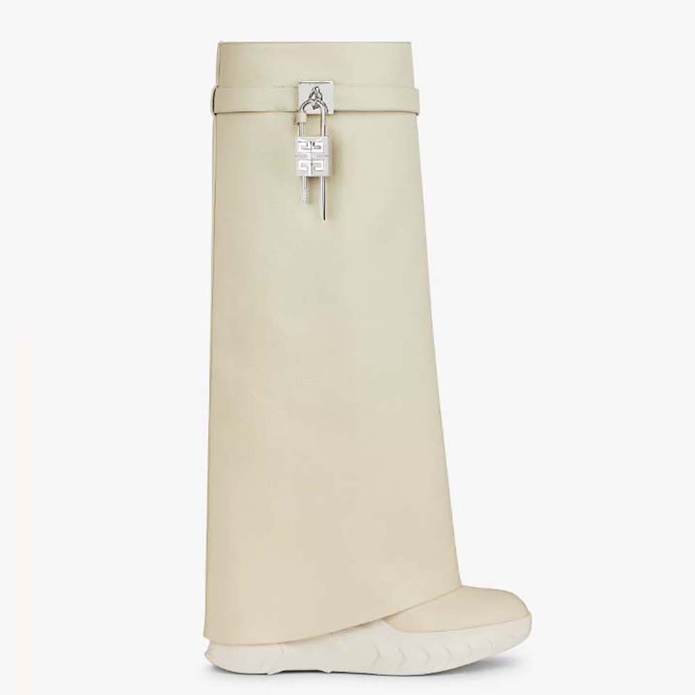 Givenchy Women Shark Lock Biker Boots in Grained Leather-Beige