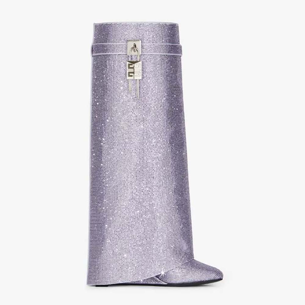 Givenchy Women Shark Lock Boots in Satin with Strass-Silver