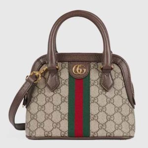 Gucci GG Women Ophidia GG Mini Top Handle Bag Beige Ebony GG Supreme Canvas Double G