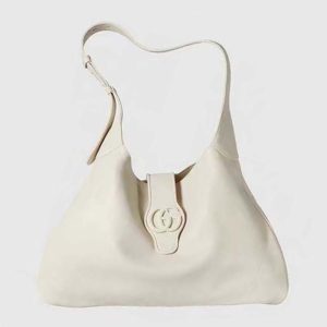 Gucci Women GG Aphrodite Large Shoulder Bag White Soft Leather Moiré Lining