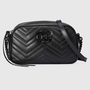 Gucci Women GG Marmont Small Shoulder Bag Black Matelassé Chevron Leather