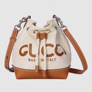 Gucci Women GG Mini Shoulder Bag Gucci Print Beige Cotton Linen Canvas