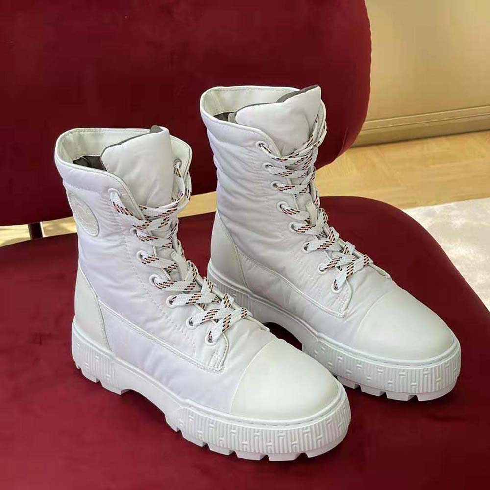 Hermes Unisex Fresh Ankle Boot in Calfskin and Light Parachute Fabric with Rubber Sole-White - Image 2