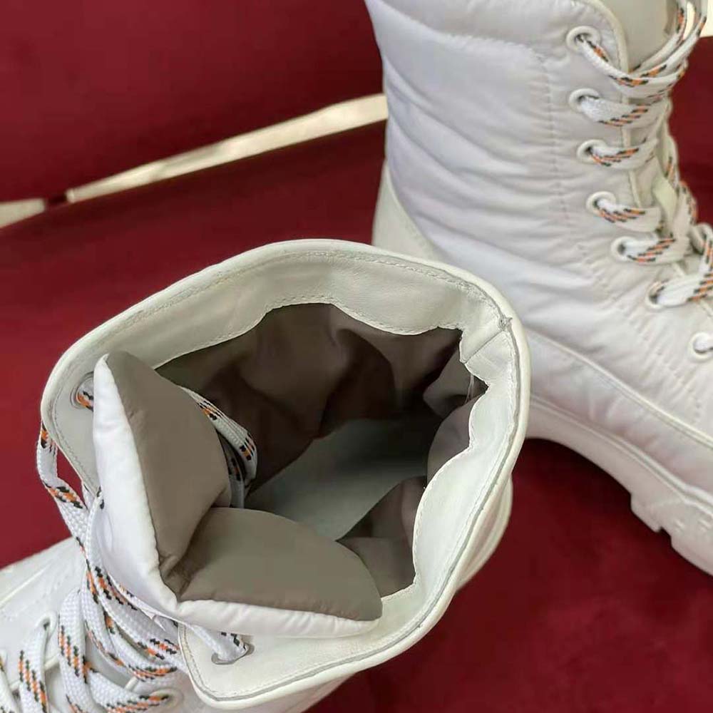 Hermes Unisex Fresh Ankle Boot in Calfskin and Light Parachute Fabric with Rubber Sole-White - Image 10