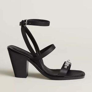 Hermes Women Ivresse 65 Sandal in Calfskin-Black H241152Z 02350