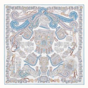 Hermes Women Sous L Egide De Mars Wash Scarf 90-Silver