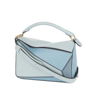 Loewe Puzzle Multi-color Bag with Strap Handle in Calfskin-Aqua